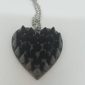 Gun metal cone spike heart necklace small new